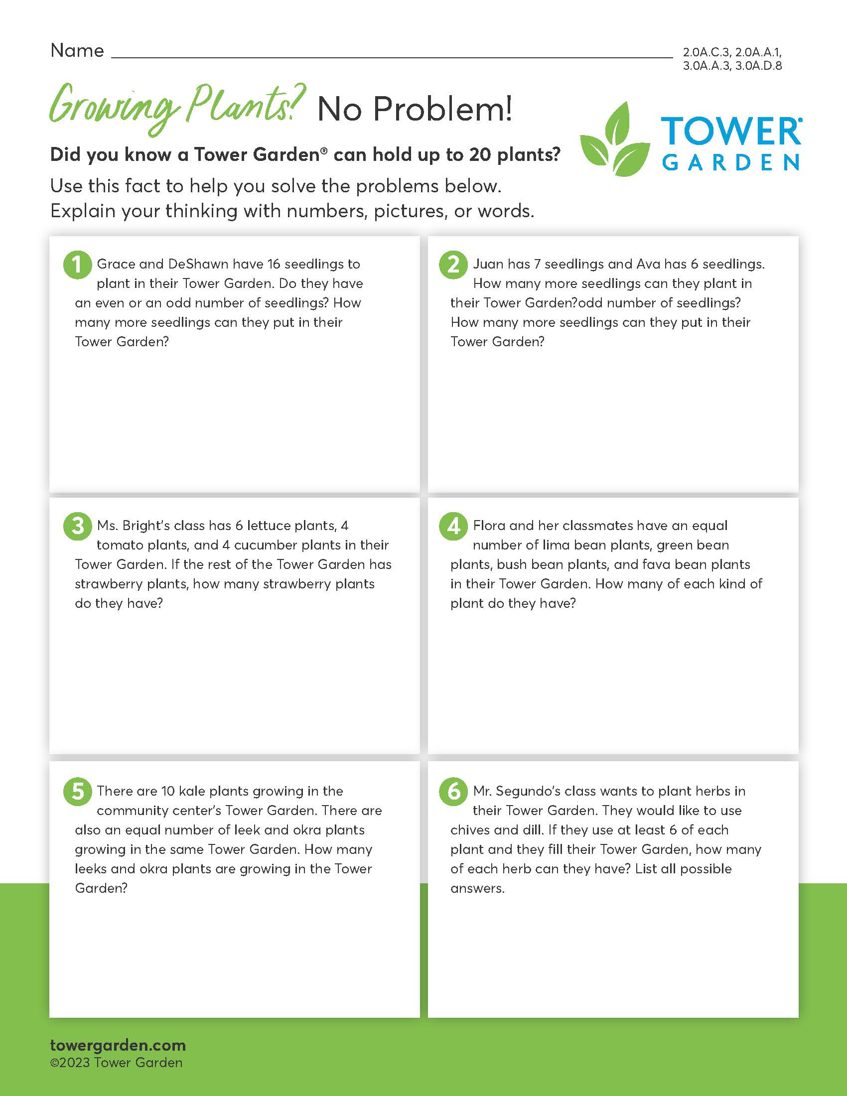Plant Lesson Plans Math Lesson Plans – Tower Garden CA